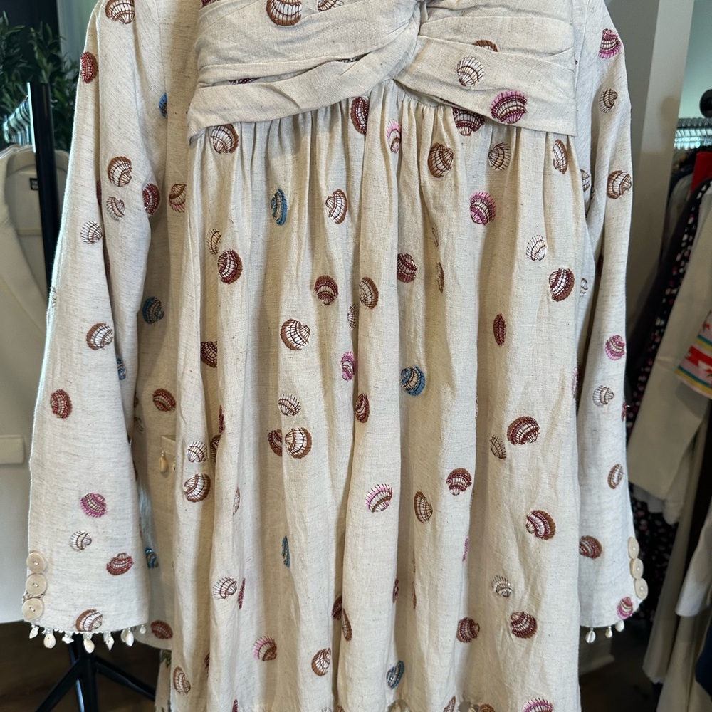 Embroidered Eddy XS strapless tie back dress
